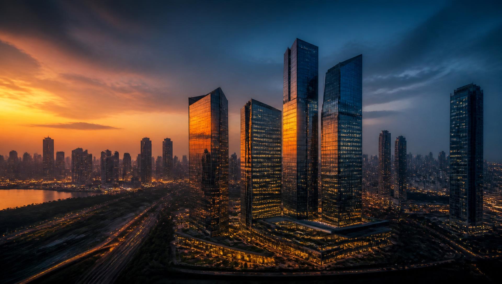 Metropolitan skyline at golden hour